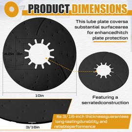 Threlaco 4 Pack 5th Wheel Hitch Lube Plate 10 Inch RV Camper Trailer Fifth Wheel Disc Lube Plate Accessories for Trailer Safety Kit Eliminates Grease, 3/16 Inch Thick, Black