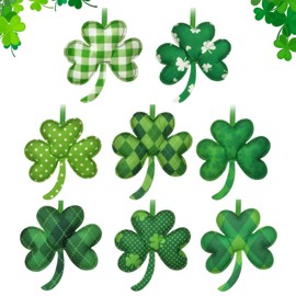 Kezzfpa 8 Pcs St. Patrick's Day Shamrock Hanging Ornaments, Green Fabric Shamrocks for Tree, Good Luck Clover Ornaments, Classic Design, Felt, Cotton, St. Patrick's Day Occasion