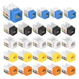 VCE UL Listed Cat6 RJ45 Keystone Jack Insert 25-Pack, 90 Degree Punch Down Keystone Jack Adapter Slim Profile Mixcolor