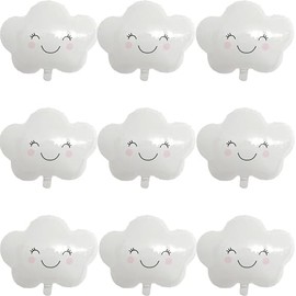 DIADARL White Cloud Balloons Smiling Face Cloud Shaped Foil Mylar Balloons for Baby Shower and Birthday Party Decorations Supplies (10Pcs)
