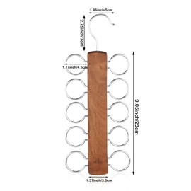 LMSAWK Scarf Holder Hanger Tie Holder Scarf Hanger Wooden Tie Hanger Belt Holder with 10 Holes Tie Holder for Wardrobe, Ties, Belts, Scarves, Accessories (Brown)