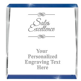 Crown Awards Customizable Crystal Trophy, 4" Engraved Corporate Excellence Blue Spotlight Crystal Award