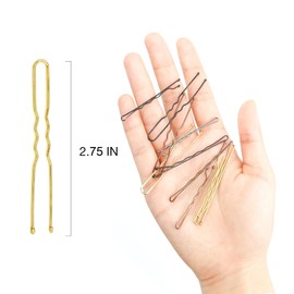 Hoyols U Shaped Hair Pins Blonde, U Shape Bobby Pins Metal Curved Curly Waved Bun Clips Hairpin for Buns Women Girls Grips Hairstyle Updo Thin Thick Hair, 100 Count 2 3/4 in (Blonde)