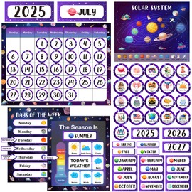 Classroom Calendar Set Bulletin Board, Outer Space Calendar for Classroom Decorations, School Calendar Bulletin Board Set, Days of Week, Weather, Seasons, Months, Back to School Teacher Classroom Must Haves Elementary