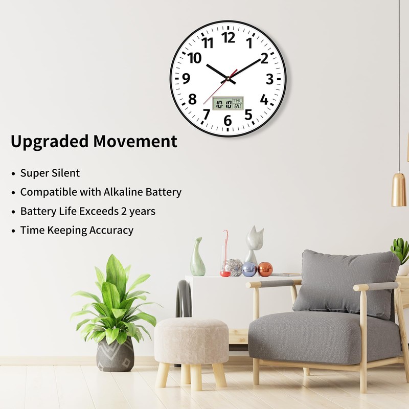 Foxtop Digital Wall Clock with Time, Day of Week and