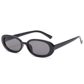 Retro Oval Small Frame Sunglasses Men and Women Trend Simple Sunglasses Street Photography Sunglasses (Black)