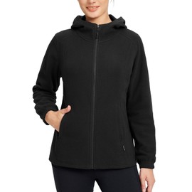 BALEAF Women's Fleece Jacket Full Zip Hooded Thermal Polar Fleece with Pockets Lightweight Soft Winter Coats Black M