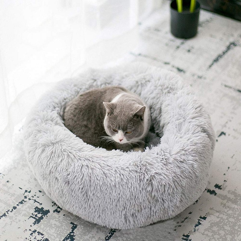 BODISEINT Modern Soft Plush Round Pet Bed for Cats or