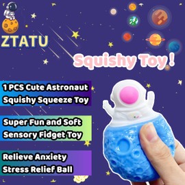 Astronaut Squishy Stress Ball Planet Squeeze Pop up Toy (1-Pack) Astronaut Fidget Sensory Toys, Anxiety and Stress Relief for Autism, Kids and Adults, Stretchy Space Party Favors and Desk Decorations