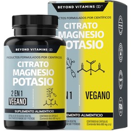 Citrato de Magnesio + Citrato de Potasio | 1334 mg de citrato de magnesio y citrato de potasio | Adicionados con Platano en Polvo, Curcuma y Arroz | Cápsulas sin rellenos | Vegano | Citrate Magnesium + Potassium Citrate-60 cápsulas