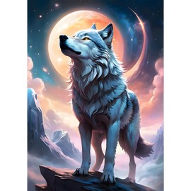 QQYRHN 5D Fantasy Wolf Diamond Painting Kit for Adults Beginners Moon Night Diamond Art Kits Complete DIY Mountain Diamond Embroidery Set Perfect for Relaxation and Decoration 30 x 40 cm