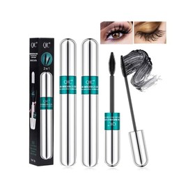 2 Pack Lash Cosmetics Mascara 5x Longer Lash Mascaras, 2 in 1 Black Mascara Waterproof Volume and Length Eye Cosmetics, Long-Lasting Natural Liquid Eyelash Mascaras Black Makeup