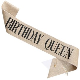 ZHBDPaty "Birthday Queen Birthday Sash Glitter with Pearl Safety Pin Party Favors For Girl Women (2 Gold, Stardard)