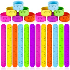 48 Pcs Ruler Slap Bracelets Ruler Snap Bracelets Bulk Colorful Rulers Bulk for Classroom with Scale Silicone Bracelets for Kids Assorted Slap Wristbands with Scale for Party Favor School Prize Gift