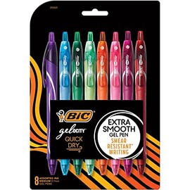 BIC Gelocity - Bolgrafos de gel de secado rpido, colores surtidos, punta media (0.7mm), paquete de 8 unidades, bolgrafos de gel retrctiles con cmodo  