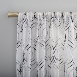 No. 918 Raina Space Dyed Trellis Embroidery Sheer Rod Pocket Curtain Panel, 50" x 84", Charcoal Gray