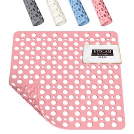 HITSLAM Square Shower Mat Non Slip Anti Mould, 53 x 53 cm Rubber Bath Mat for Tub Anti Slip, Bathroom Anti Slip Shower Mat With Suction Cups and Drain Holes, Machine Washable, Pink