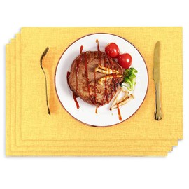 SANLEHAUSE Placemat Golden Set of 4 Table Place Mat 11,8 X 17,7 Inch, Linen Table Place Mats Lotus Effect Waterproof Placemats for Dining Table