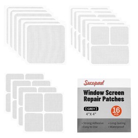 Secopad 16 Sheets Window Screen Patches Repair Kit, Grey/Black 3 Sizes Window Screen Repair Kit for Mesh Screen Door, Strong Adhesive Fiberglass Quick Screen Repair Tape