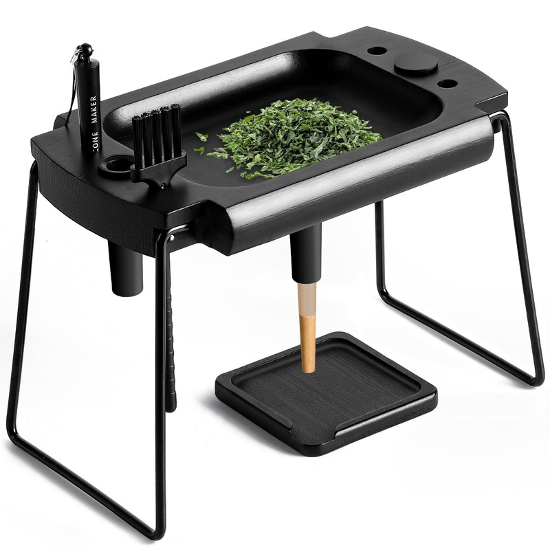 SafeDelux Foldable Wooden Rolling Tray Set with Cone Loader &