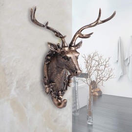 Greensen Deer Wall Hook, Animal Hooks Coat Hanger Rack Deer Head Wall Hook Vintage Resin Wall Mounted Coat Hook for Coats Hats Keys Towels
