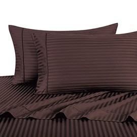Royal Hotel Bedding Stripe Chocolate Twin Size Sheets, 3PC Bed Sheet Set, 100% Cotton, 300 Thread Count, Sateen Striped, Deep Pocket