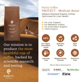 PURITY COFFEE Purity Coffee PROTECT Highest Antioxidant Light-Medium Roast - USDA Certified Organic Specialty Grade Arabica Whole Bean Coffee - Third Party Tested for Mold, Mycotoxins, Pesticides - 5 lb Bag