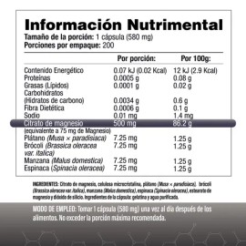 Citrato de Magnesio 500mg - Una cápsula al día - 200 Cápsulas de Fácil Absorción - Citramag S&V