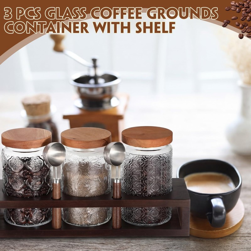 Suclain 3 Pcs 34 oz Glass Coffee Grounds Container with