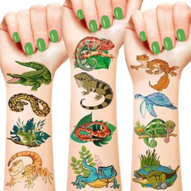 144PCS Reptile Party Favors Reptile Temporary Tattoos Alligator Lizard Gecko Snake Turtle Themed Tattoos Stickers for Kids Reptile Party Supplies Decorations Jungle Gift Classroom Prize Rewards