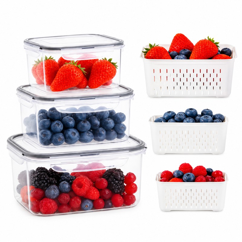 5-Piece Produce Storage Containers for Fridge – Stackable Food Keepers