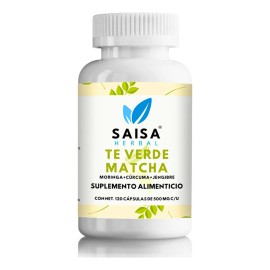 Té Verde Matcha + Moringa + Cúrcuma + Jengibre 120 cápsulas | Suplemento Alimenticio | Saisa Herbal | Digestión, Antiinflamatorio y antioxidante
