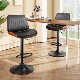 YaFiti Bar Stools for Kitchen Counter, Modern PU Leather Upholstered Bar Chair with Back and Footrest, for Bar, Kitchen, Dining Room, Black 1 PCS
