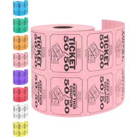 Tacticai 500 Raffle Tickets, 50/50, Pink (8 Color Selection), Double Roll, Large Ticket for Events, Entry, Class Reward, Fundraiser & Prizes
