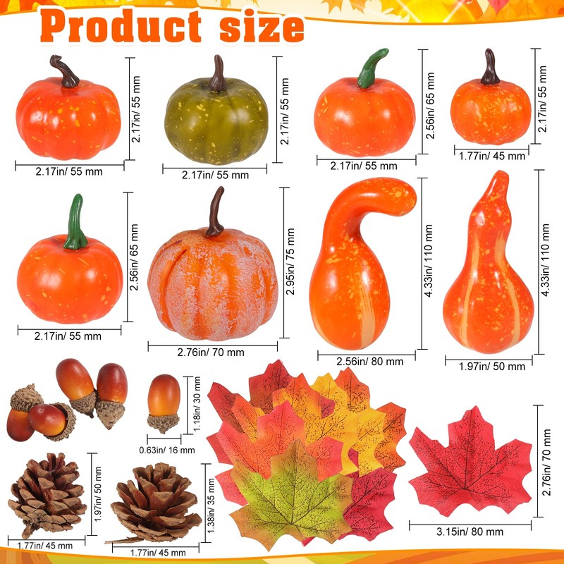 HOWAF 120pcs Artificial Pumpkins Decorations Artificial Autumn Leaves Set, Fake