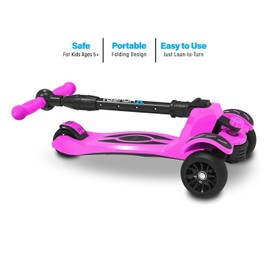 Hover-1 Ziggy Folding Kick Scooter for Kids (5+ Year Old) | Features Lean-to-Turn Axle, Solid PU Tires & Slim-Design, 110 LB Max Load Capacity, Safe, Pink