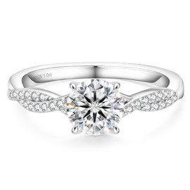 KRKC Moissanite Engagement Rings for Women, 1CT Lab Created Diamond D Color VVS1 Clarity, Brilliant Round Cut, 925 Sterling Silver White Gold Plated Promise Rings Wedding Bands for Anniversary Promise and Bridal