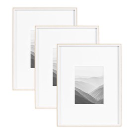 Kate and Laurel Gibson Modern Wall Picture Frame Set of 3; 16x20 matted to 8x10; White and Natural; Modern Three-Piece Frame Set for Gallery Wall Frame Set in Living Room Wall Decor