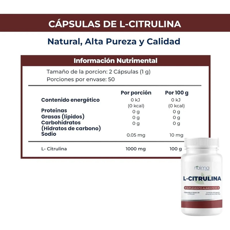 Suplemento en cápsula Naíma L-citrulina Sin sabor de 100 un