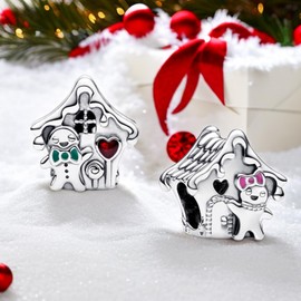 PHCLASY Christmas Charms 3in1 Set 925 Sterling Silver Bead Charm Zirconia fit Most of Europe and America Bracelet&Necklace,Christmas Charms for Women