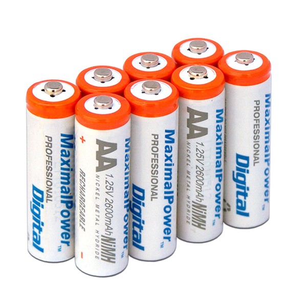 MaximalPower Premium Rechargeable AA Batteries, High Capacity 2600mAh NiMH AA Battery, Ultra AA Cell Battery (8X AA)