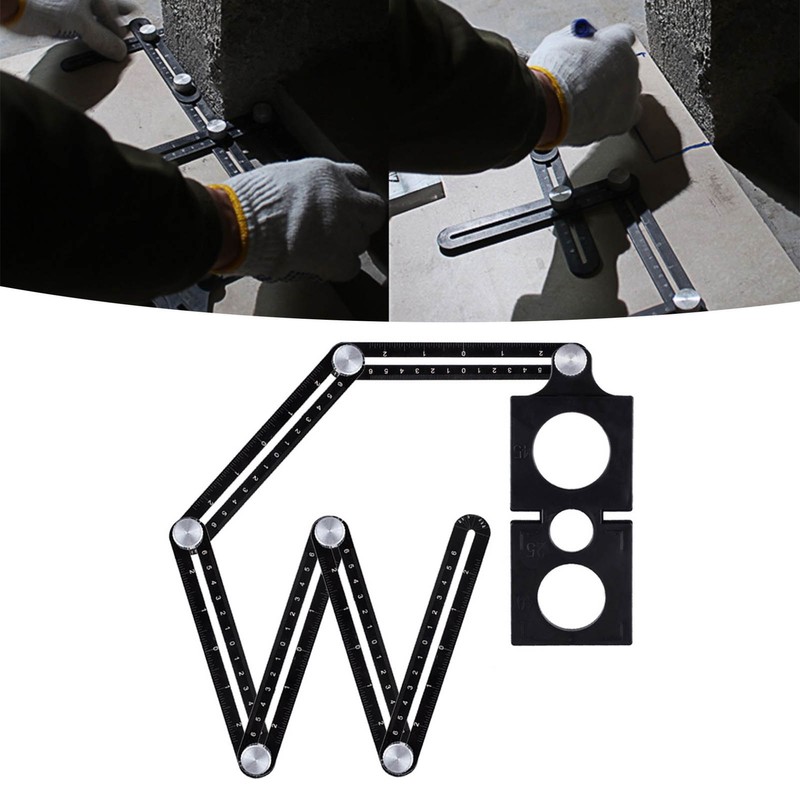 6 Fold Ruler Aluminum Alloy Portable Lightweight Black Folding Multi