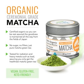 Tea Lover’s Organic Ceremonial Matcha Green Tea Powder - Pure Japanese Matcha, Smooth Great Taste, Tested for Lead, 30 Servings Per Tin. Gluten-Free, Non-GMO, Vegan, Keto-Friendly - My Matcha Life