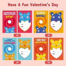 Valentines Day Gifts for Kids 28 Pack - Wacky Tracks Fidget Spinner Greeting cards for kids, DIY Deformable Spinner Classroom Valentine's Party Favor
