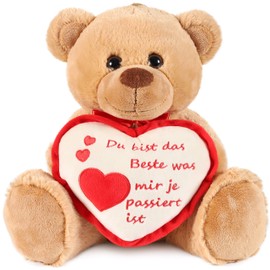 Brubaker Teddy Bear with Heart Red / Beige - Du bist das Beste was Mir je ... - 25 cm or 35 cm - Teddy Bear Plush Teddy Cuddly Toy - Brown Light Brown