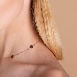 Women's necklace with plate, fine necklace with coins, simple rose gold choker made of stainless steel for women, adjustable length (32-44 cm)