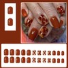 24 Pcs Fall Press on Nails Short Square,ZWENJIE Brown Red
