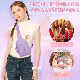 KKXIU Gifts for 6 7 8 9 10 11 12 Year Old Girls Initial Sling Bag Trendy Crossbody Fanny Pack for Teens (I, Purple)