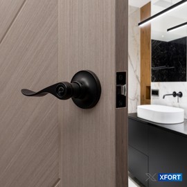 XFORT Cabriole Privacy Knob Set Matt Black, Door Knob with Lock for Internal Wooden Bathroom Doors, Complete Set with Tubular Latch