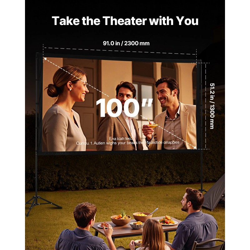 VEVOR Tripod Projector Screen with 2 Stands 100 Inch 160°